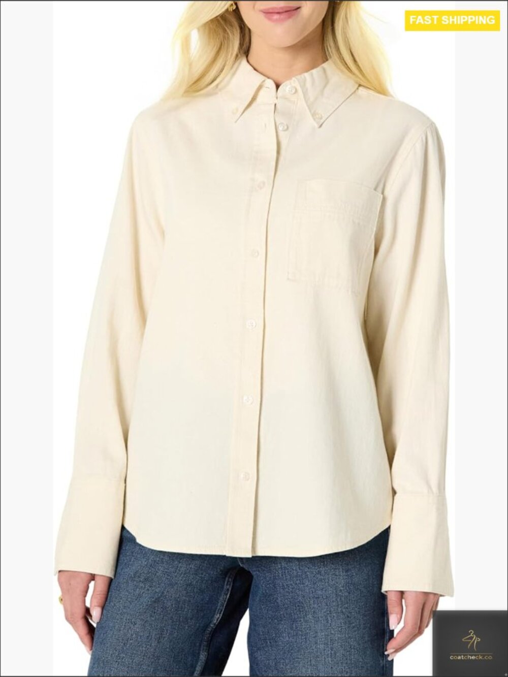 Oversized Fit Denim Button Down Shirt Long Sleeve Collared Point Collar Classic